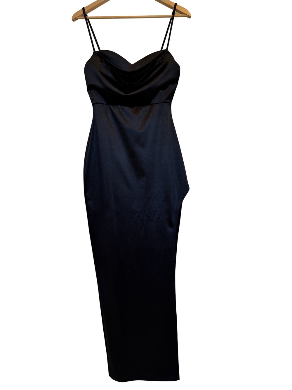 Windsor Black Satin Fitted Dress w/side slit Size M